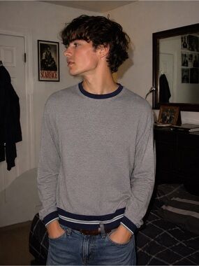 Ted Baker London Mens Navy Blue Stripe Jax Crew Sweatshirt Size XXXL (Ted 7)